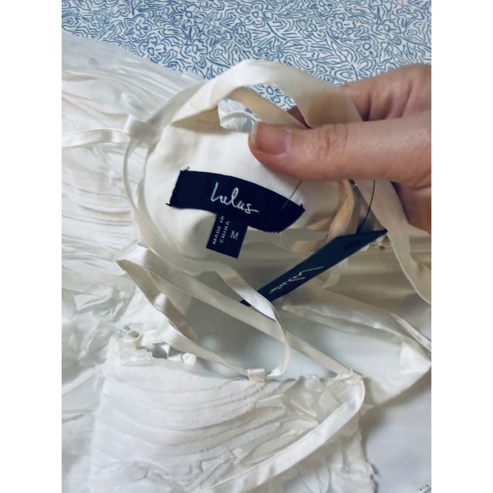 NWT Lulus Size Medium Perkins White Textured Lace-Up Corset Midi Dress - Picture 8 of 9